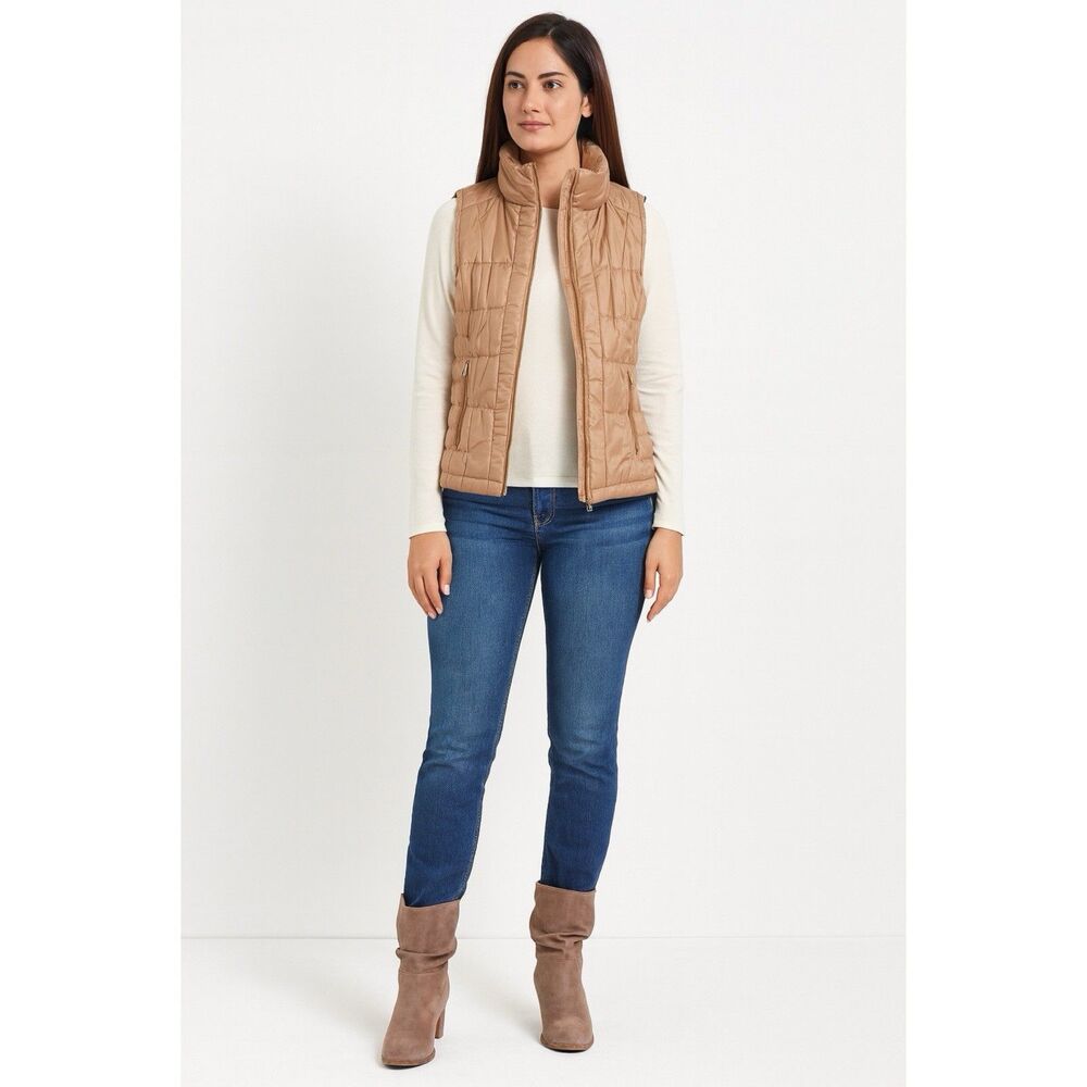 New York & Company Puffer Vest Women's XS Tan Quilted Sleeveless Neutral